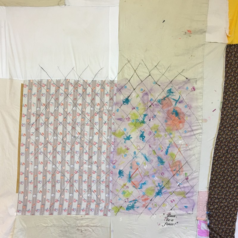 tameka-jenean-norris-jesus-be-a-fence-work-in-progress-2016-fabric-canvas-acrylic-paint-thread-58-x-58-in-courtesy-the-artist-and-ronchini-gallery