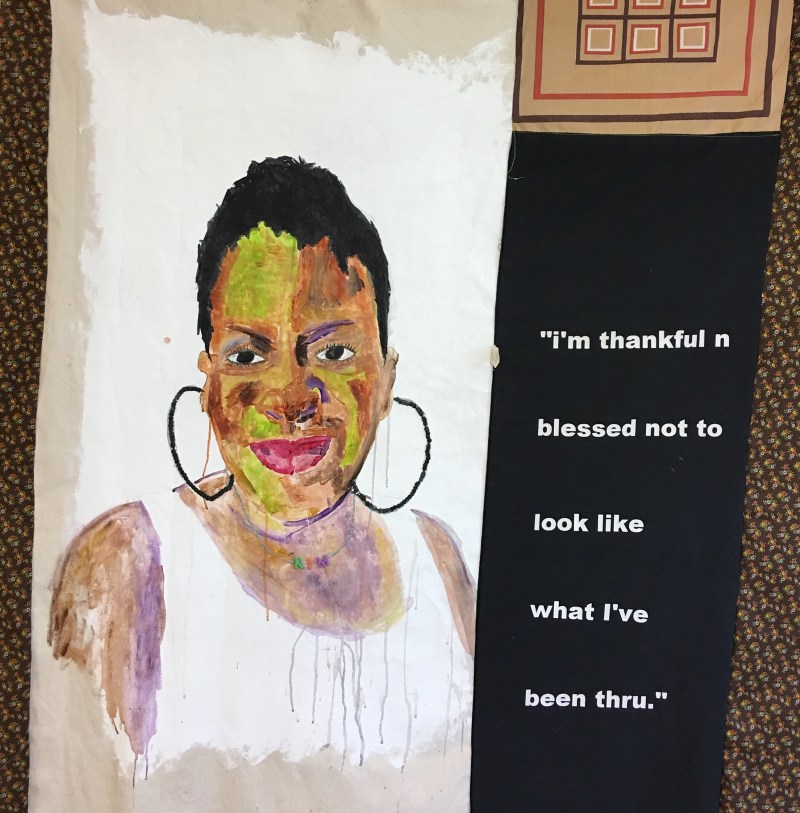 tameka-jenean-norris-kim-im-thankful-n-blessed-work-in-progress-2016-fabric-canvas-acrylic-paint-thread-50-x-50-in-courtesy-the-artist-and-ronchini-gallery